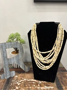 Monies Vintage Cream Beaded Brass Accents Necklace